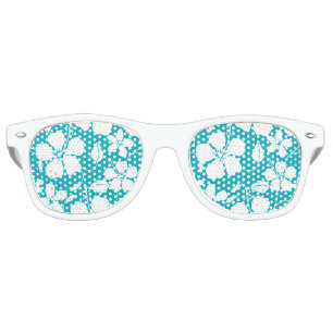 HAWAIIAN HULA (HIBISCUS) TEAL RETRO SUNGLASSES