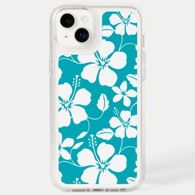 HAWAIIAN HULA (HIBISCUS) TEAL SPECK iPhone CASE (Front)