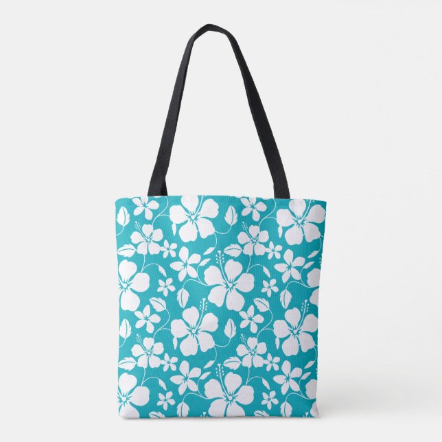 HAWAIIAN HULA (HIBISCUS) TEAL TOTE BAG (Back)
