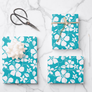 HAWAIIAN HULA (HIBISCUS) TEAL WRAPPING PAPER SHEETS
