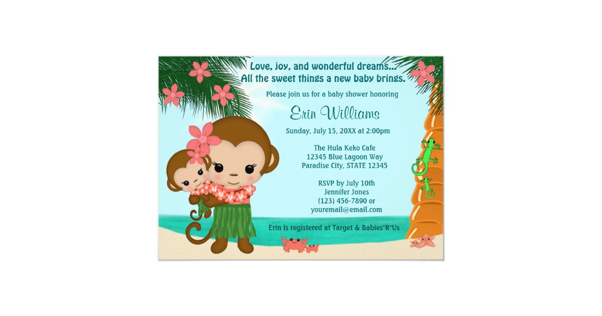 Hawaiian Hula Monkey Baby Shower Invitation Beach Zazzle Com