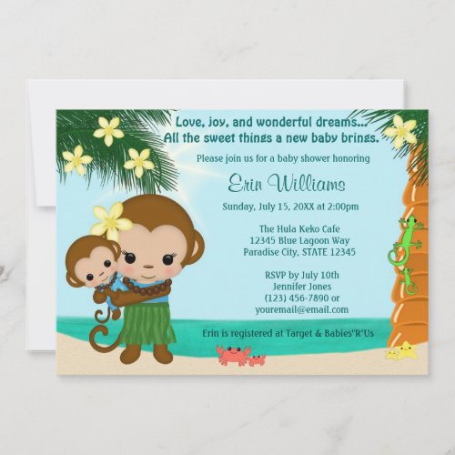 Hawaiian Hula Monkey Baby Shower invitation BOY