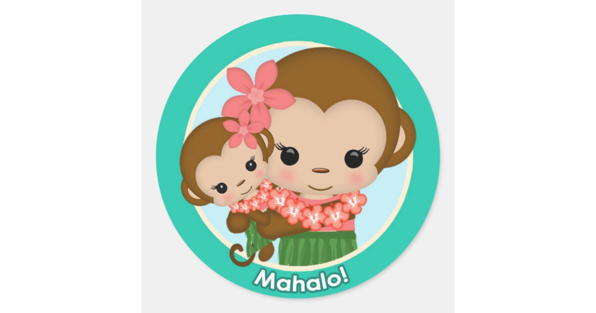 Hawaiian Hula Monkey Baby Shower Sticker Mahalo Zazzle Com