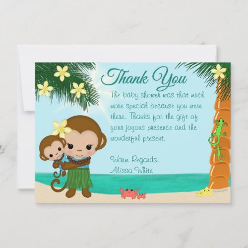Hawaiian Hula Monkey Baby Shower Thank You BOY01 Invitation