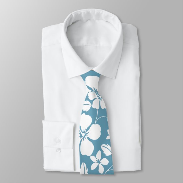 HAWAIIAN HULA (SLATE BLUE) NECK TIE (Tied)