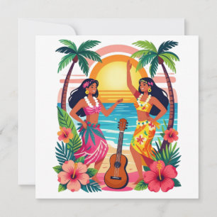 Hawaiian Hula Sunset Beach Tropical Dance Art Invitation