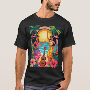 Hawaiian Hula Sunset Beach Tropical Dance Art T-Shirt