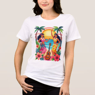Hawaiian Hula Sunset Beach Tropical Dance Art Tri-Blend Shirt