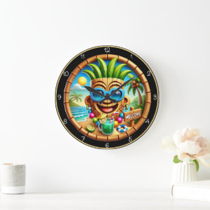 Hawaiian Hut Welcome: Tropical Beach Large Clock