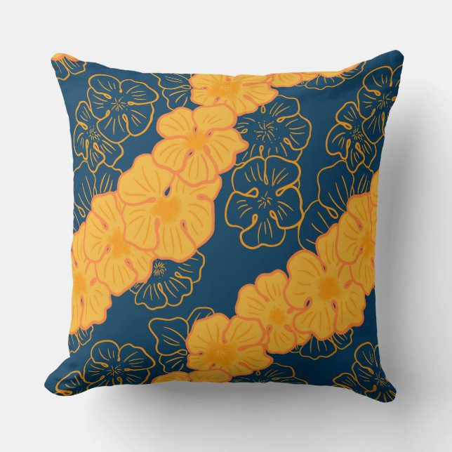 Hawaiian ilima flower print throw pillow (Front)