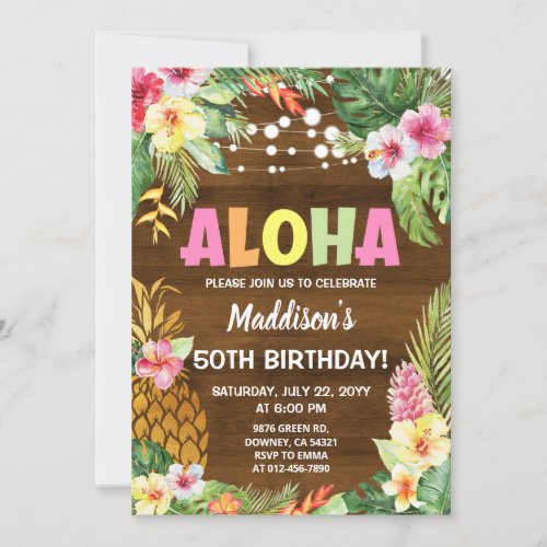 Hawaiian Invite Tropical Aloha Birthday Invitation