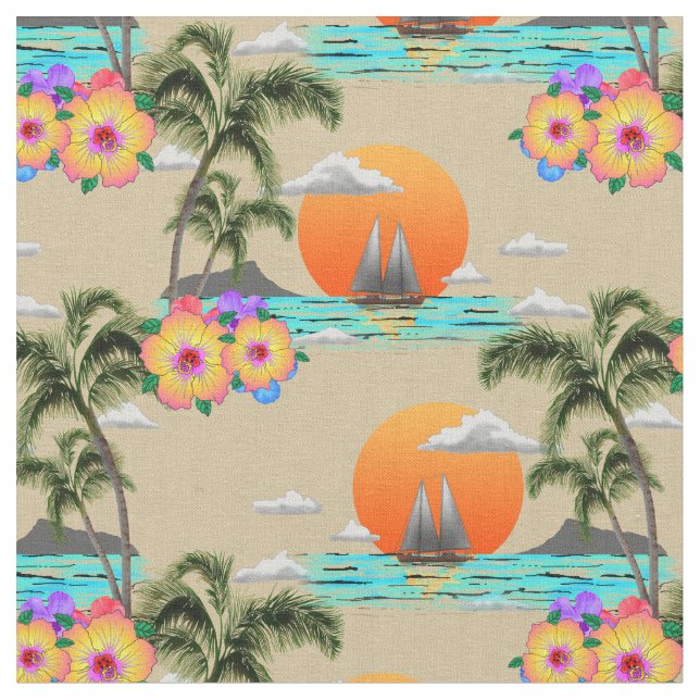 Hawaiian Island Beach Sunset Fabric (Close Up)