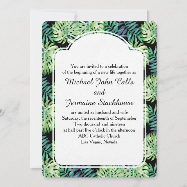 Hawaiian Island Beach Wedding Monsterra Deliciosa Invitation (Front)