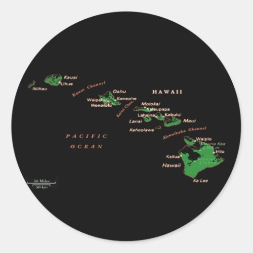 Hawaiian Island map Classic Round Sticker