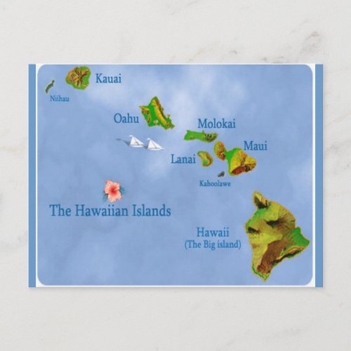 Hawaiian Island Map postcard