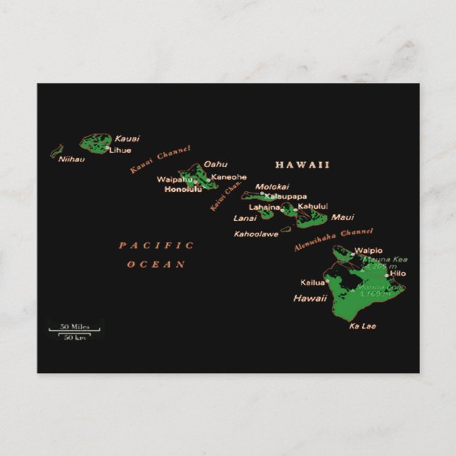 Hawaiian Island map Postcard (Front)