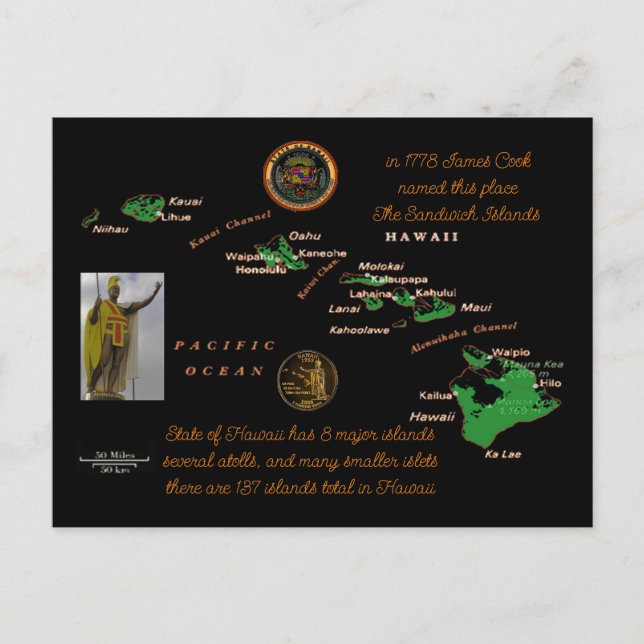 Hawaiian Islands history Postcard (Front)