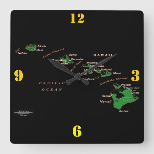 Hawaiian Islands Map Square Wall Clock
