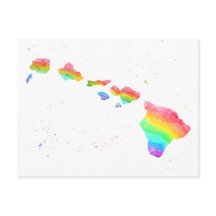 Hawaiian Islands Rainbow Map Watercolor painting