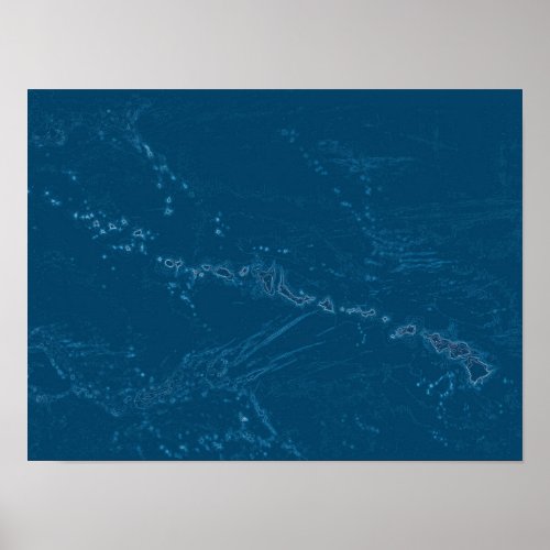 Hawaiian Islands Sea Floor Map Poster