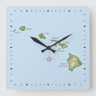 Hawaiian Islands Square Wall Clock