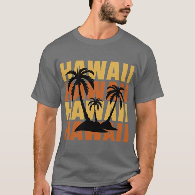 Hawaiian Islands Surf Style Palm Trees Beach print T-Shirt (Front)