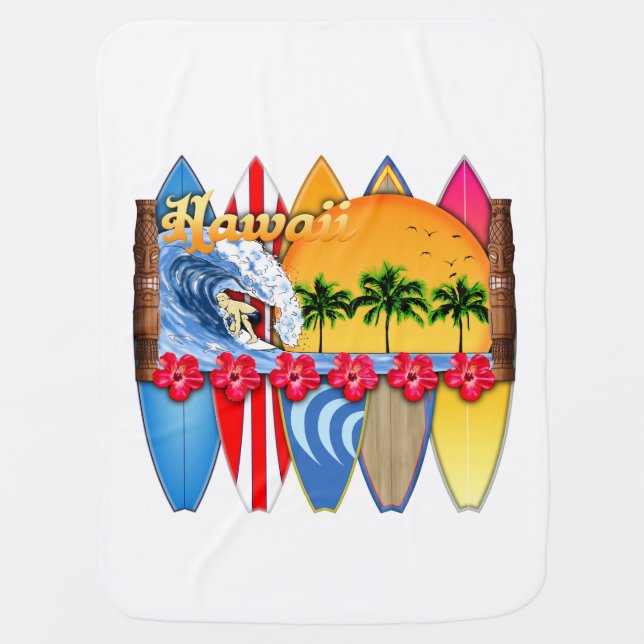 Hawaiian Islands Surfing Baby Blanket (Front)
