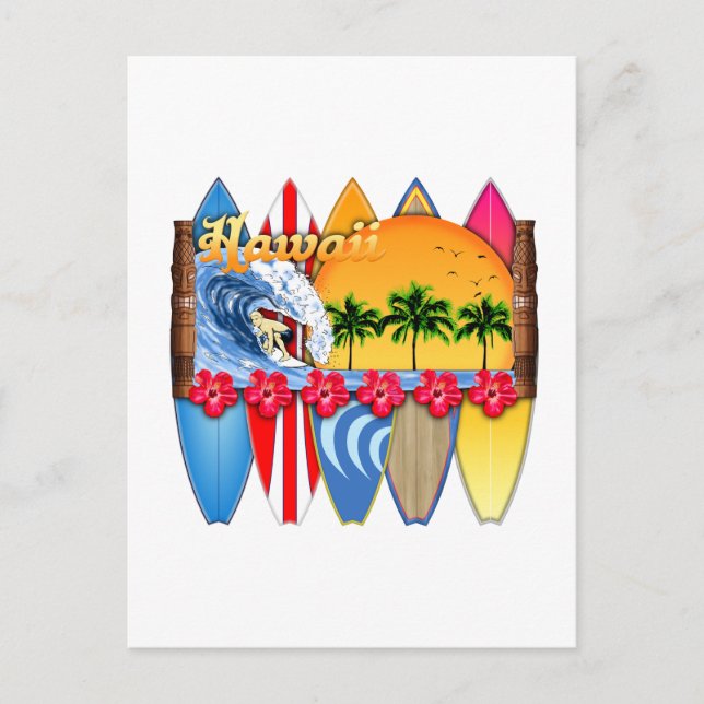 Hawaiian Islands Surfing Postcard (Front)