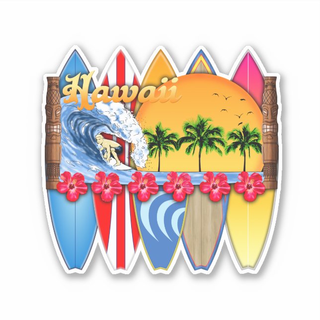 Hawaiian Islands Surfing Sticker (Front)
