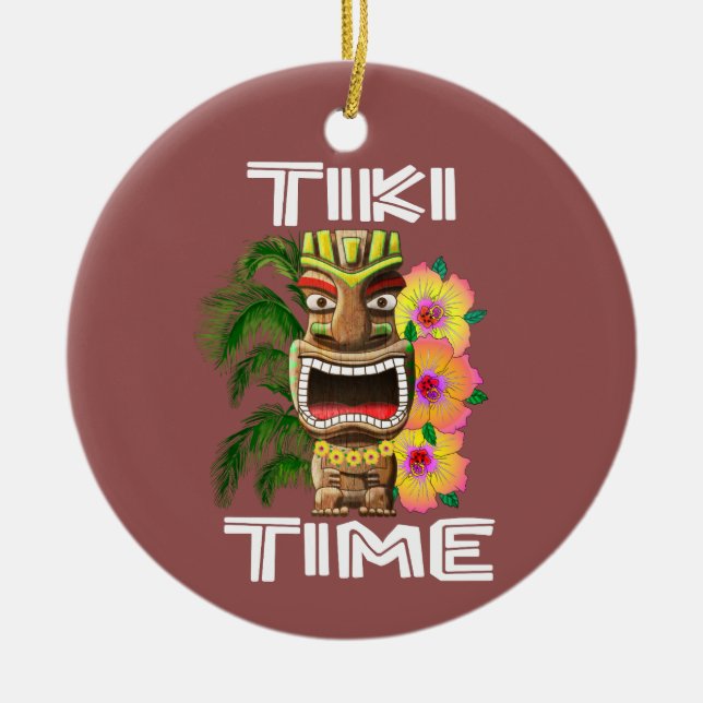Hawaiian Islands Tiki Statue Ceramic Ornament (Front)