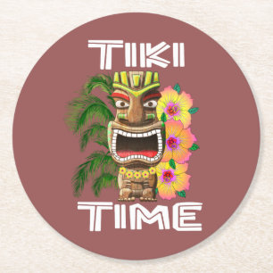 Hawaiian Islands Tiki Statue Round Paper Coaster