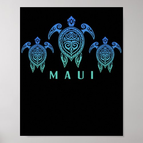 Hawaiian Islands Vintage Sea Turtle Souvenir Maui Poster