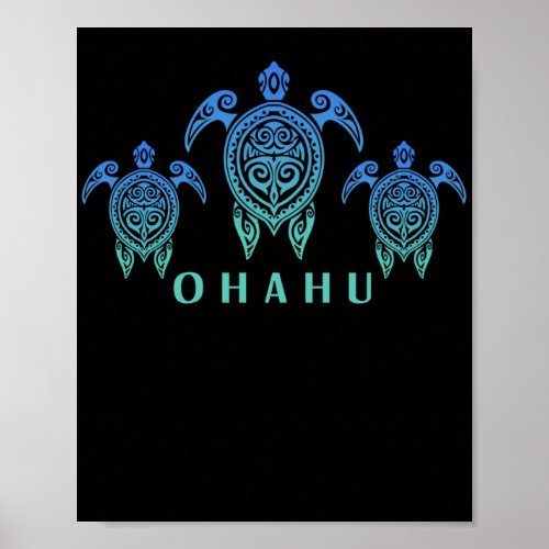 Hawaiian Islands Vintage Sea Turtle Souvenir Ohahu Poster