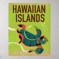 Hawaiian Islands Vintage Travel Poster. Poster