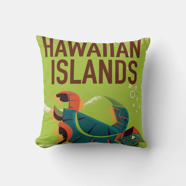 Hawaiian Islands Vintage Travel Poster. Throw Pillow (Front)
