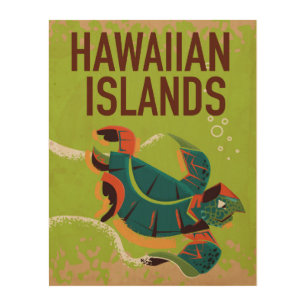 Hawaiian Islands Vintage Travel Poster. Wood Wall Decor