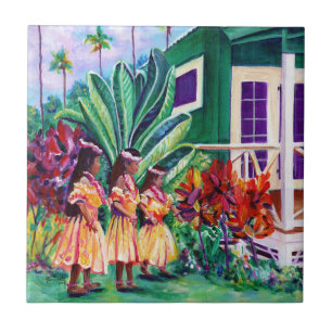 Hawaiian Keiki Hula Girls Ceramic Tile