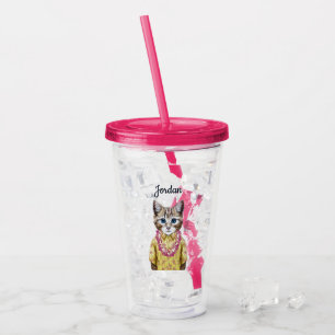Hawaiian Kitty Cat   Add Your Name Acrylic Tumbler
