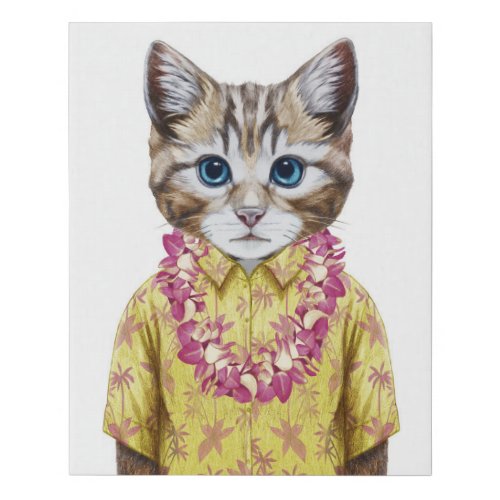 Hawaiian Kitty Cat Faux Canvas Print