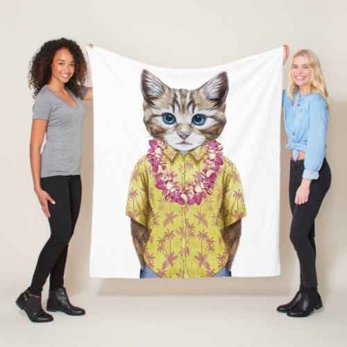 Hawaiian Kitty Cat Fleece Blanket