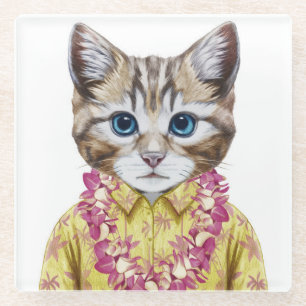 Hawaiian Kitty Cat Glass Coaster