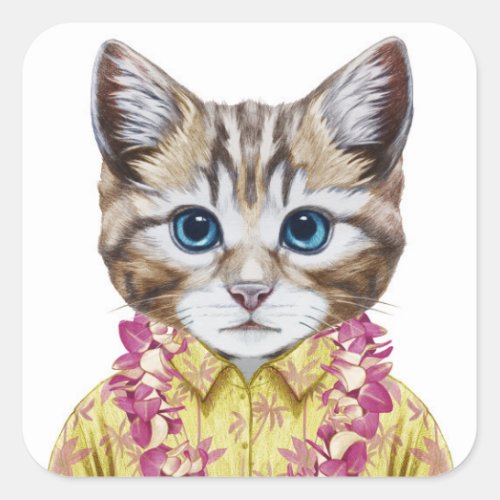 Hawaiian Kitty Cat Square Sticker