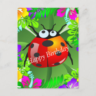 Hawaiian ladybug standing on a four leaf clover postcard