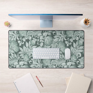 Hawaiian Lehua and Kukui in Seafoam Green Desk Mat