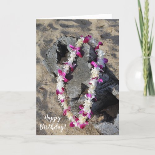 Hawaiian Lei on the Beach Birthday Card