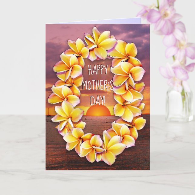 Hawaiian Lei with customizable text Mother's Day Card (Orchid)