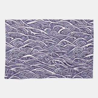 Hawaiian Linocut Waves and Surf Kitchen Towel