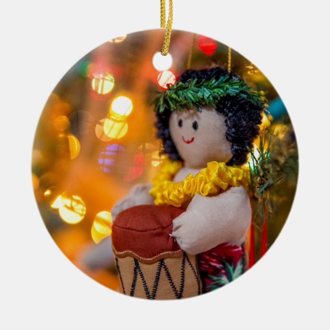 Hawaiian Little Drummer Boy Christmas Ornament (Front)