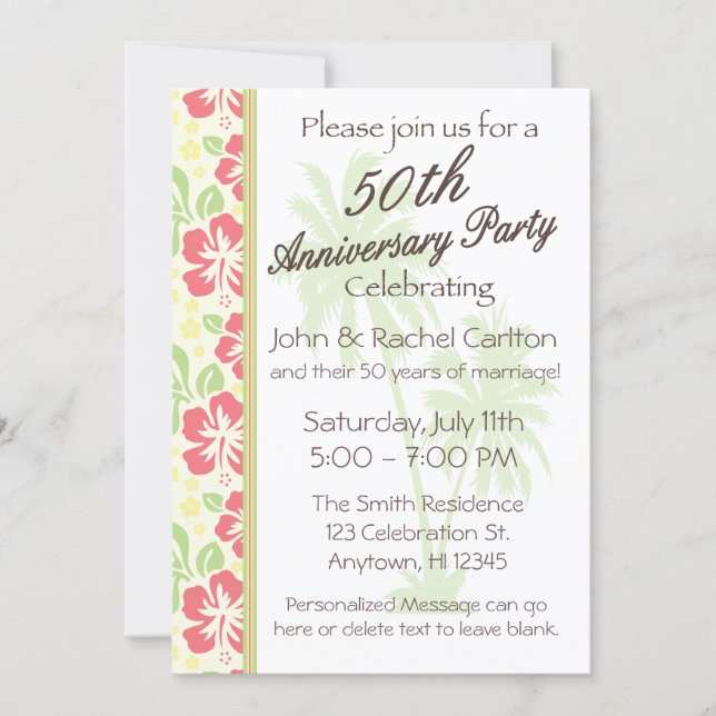 Hawaiian Luau 50th Anniversary Party Invitations (Front)