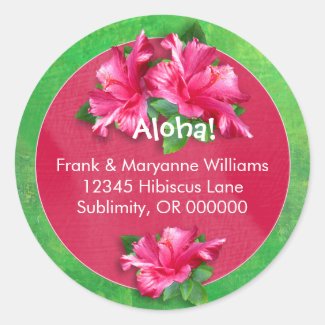 Hawaiian Luau Address Labels with Pink Hibiscus